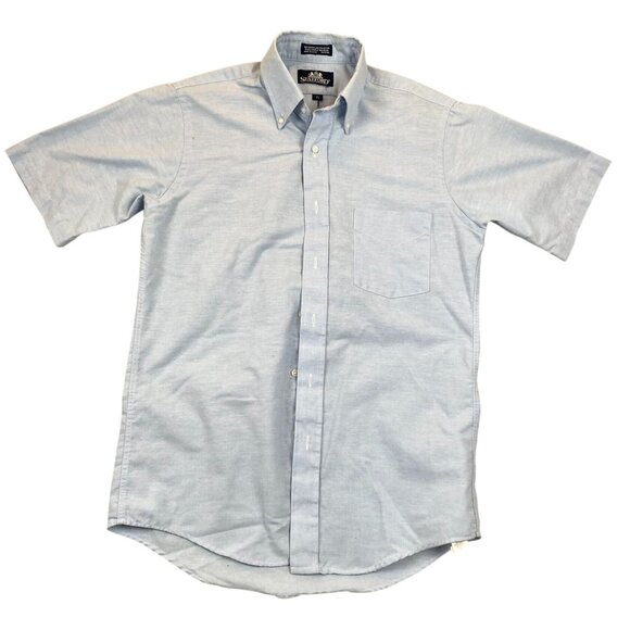 Stafford Mens Dress Shirt 15 Neck Short Sleeve Button Down Classic Workwear Blue - Picture 1 of 9